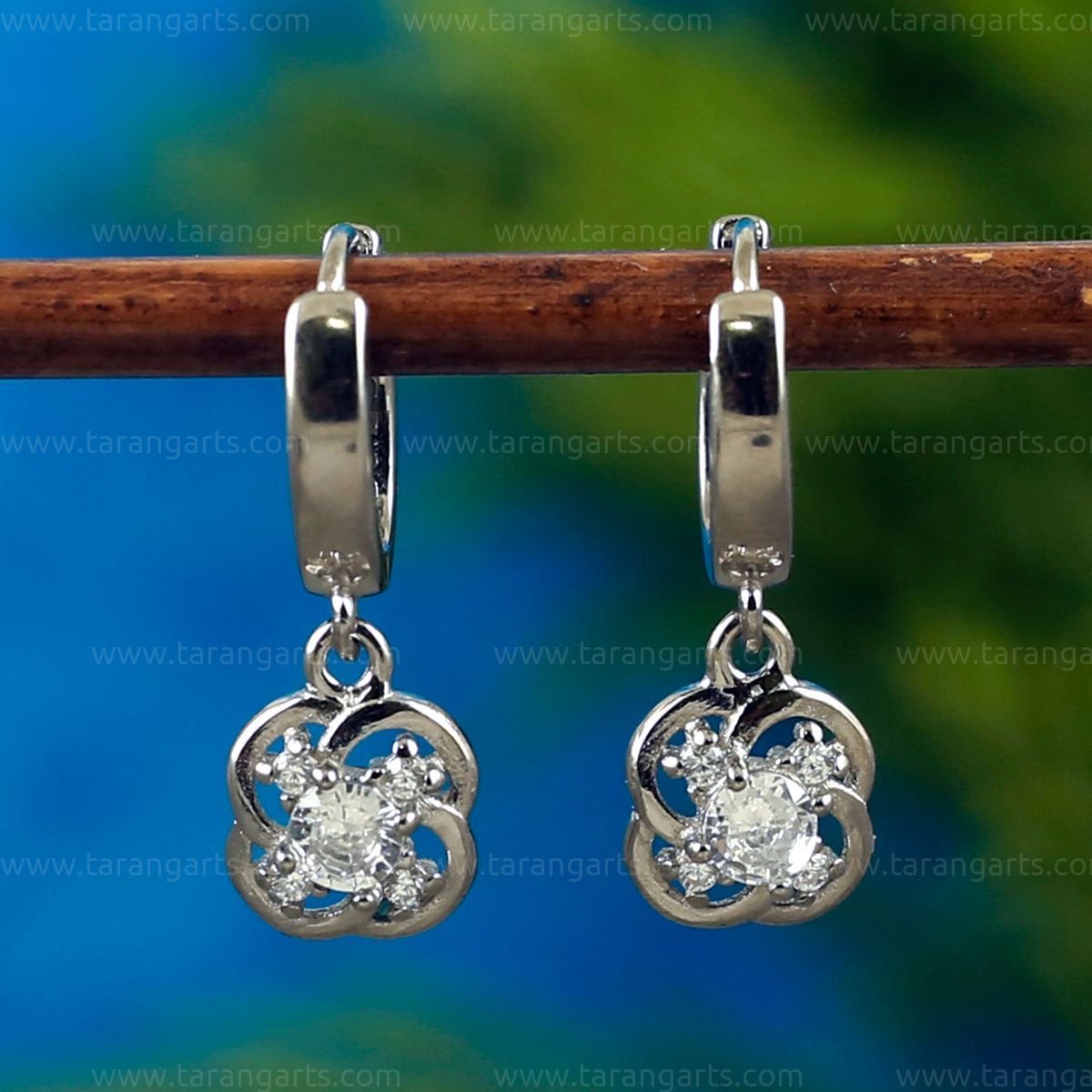 Balinese Silver CZ Hoop fashion Earrings